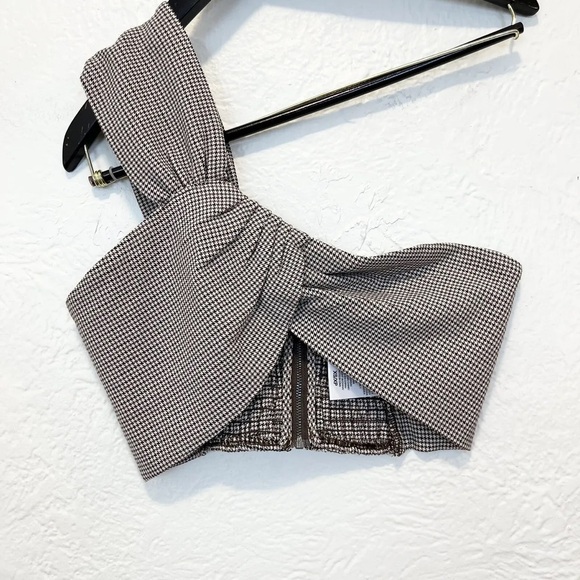 Anthropologie Eri + Ali Twist Crop Top One Shoulder Houndstooth - Picture 2 of 5